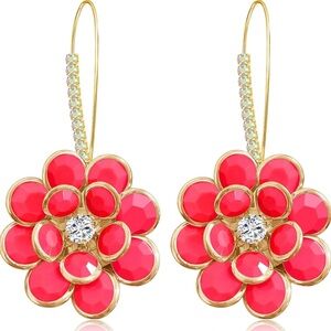 Camellia Floral dangle Earrings with crystals